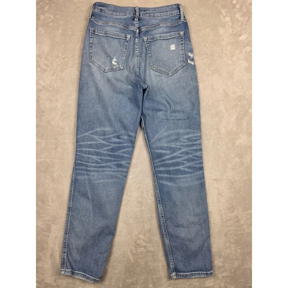 Hollister Ultra High-Rise Mom Jean Women 3R W26 L27 Blue Distressed Button Fly
